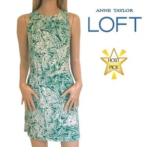 Ann Taylor LOFT Dress Sleeveless Green Print Jersey Knit Shift XXSP XS S